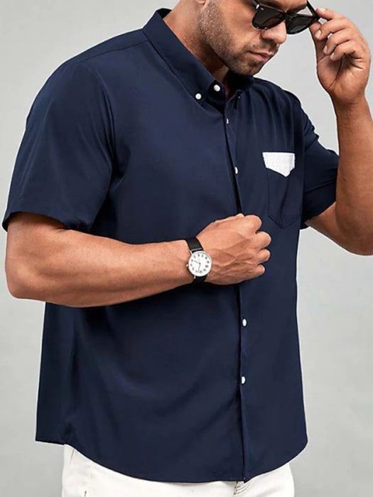 Men's Shirt Plain Button Down Collar Black Navy Blue Plus Size Outdoor