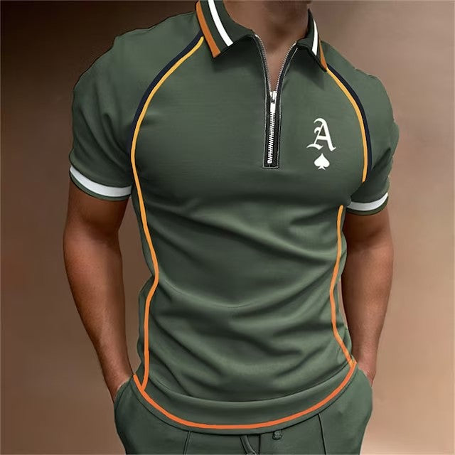 Men's Polo Shirt Golf Shirt Street Casual Turndown Quarter Zip Short Sleeve