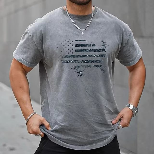 Men's Plus Size Big Tall T shirt Tee Tee Crewneck Gray Short Sleeves Outdoor