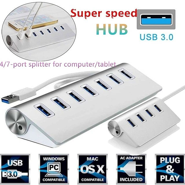 5Gbps High Speed Aluminum Alloy USB 4/7 Ports Splitter Hub Adapter with Cable for PC Laptop