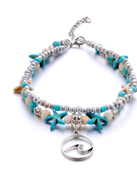 Ankle Bracelet Boho Women's Body Jewelry For Daily Beach Classic Turquoise Alloy Silver 7 PCS