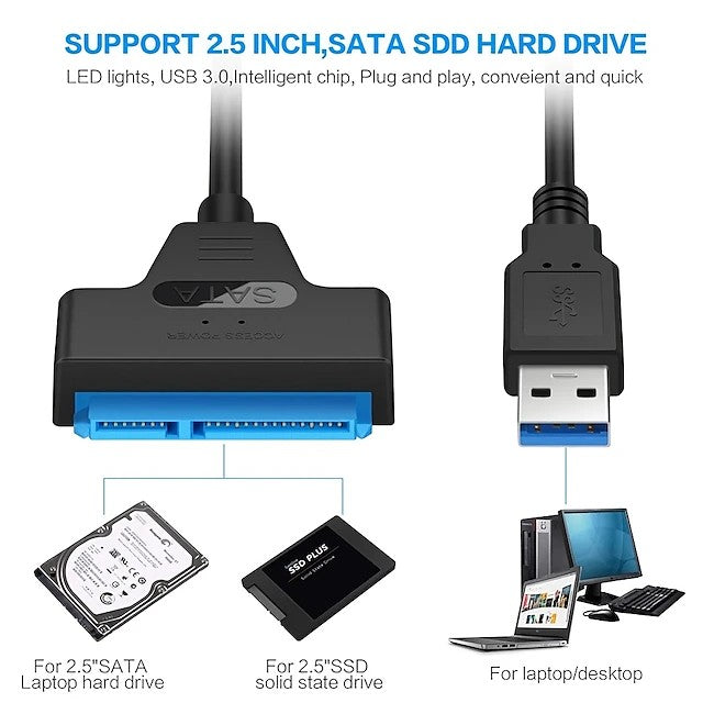 SATA To USB 3.0 / 2.0 Cable Up To 6 Gbps For 2.5 Inch External HDD SSD Hard Drive,