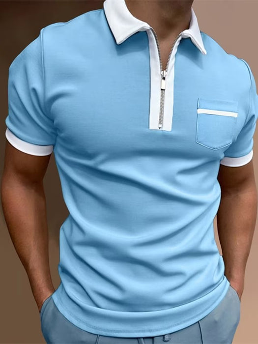 Men's Polo Shirt Golf Shirt Casual Holiday Lapel Quarter Zip Short Sleeve