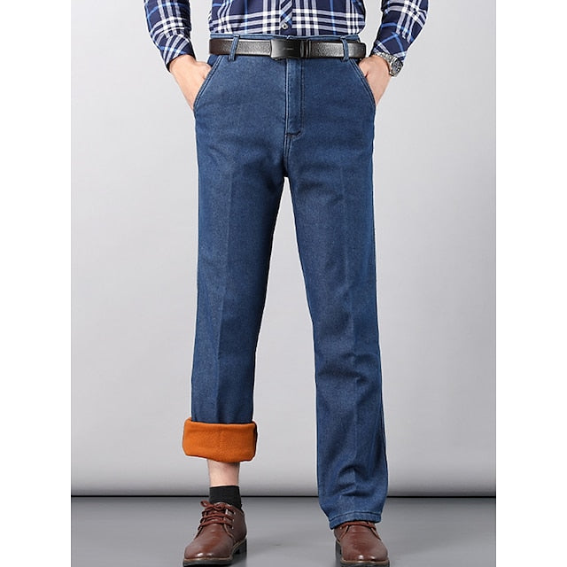 Men's Jeans Fleece Pants Trousers Denim Pants Pocket Plain Comfort Breathable Outdoor