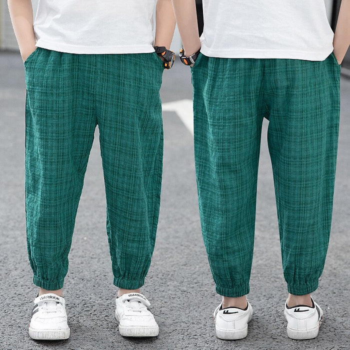 Kids Boys Pants Trousers Pocket Plaid Breathable Soft Comfort Pants