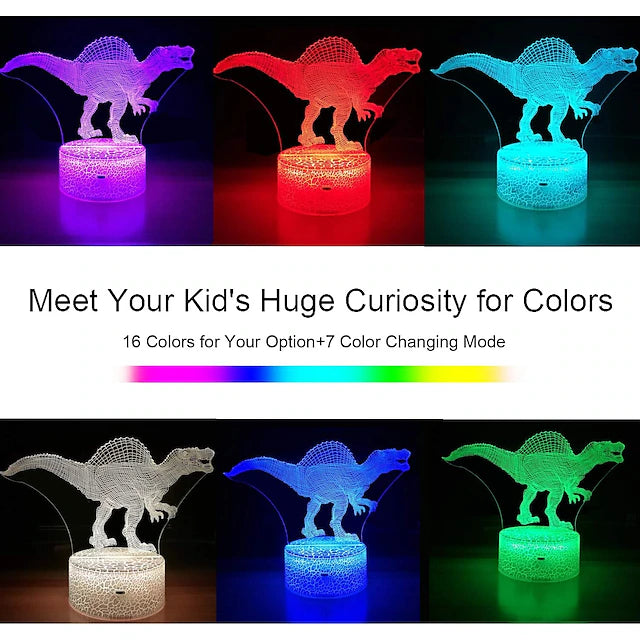 3D Dinosaur Night Light Illusion Lamp 16 Color Change Decor Lamp with Remote Control