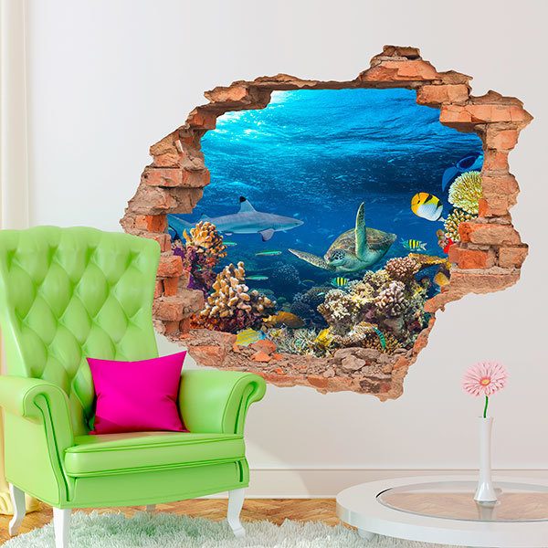 3D Broken Wall Undersea World Dolphin Home Children‘s Room Background