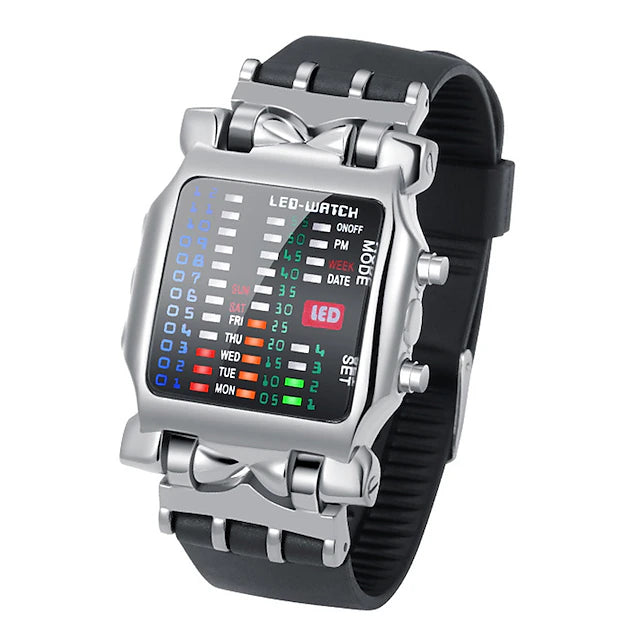 Boys Mens Fashion Binary LED Digital Wristwatch Date Square Dial Casual Plastic Strap Bracelet Watch lovely Style #