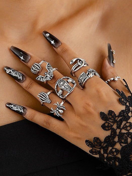 Gothic Halloween Ring - Spider Web, Skeleton, Bat, and Skull Rings for Cosplay,