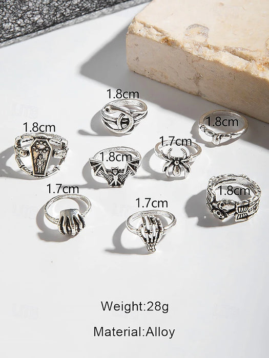 Gothic Halloween Ring - Spider Web, Skeleton, Bat, and Skull Rings for Cosplay,