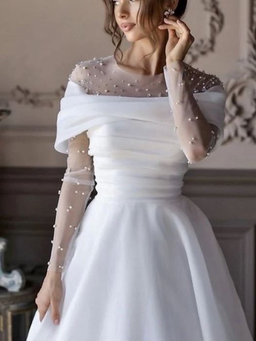 Simple Wedding Dresses Wedding Dresses A-Line V Neck Long Sleeve Court Train Chiffon Bridal Gowns With Pleats Ruched 2024