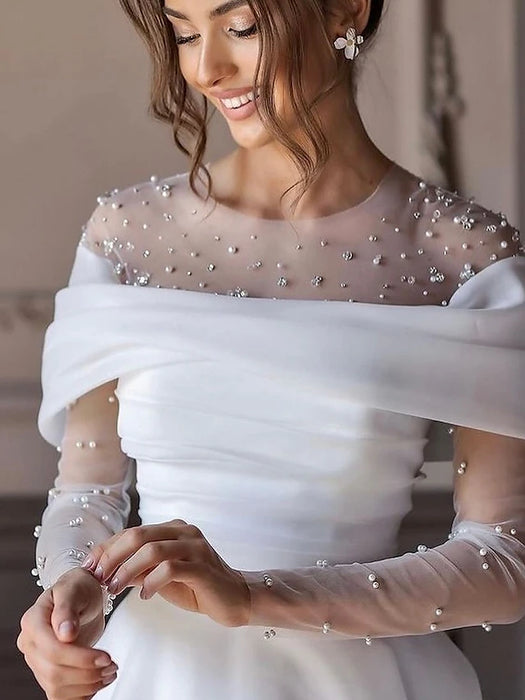 Simple Wedding Dresses Wedding Dresses A-Line V Neck Long Sleeve Court Train Chiffon Bridal Gowns With Pleats Ruched 2024