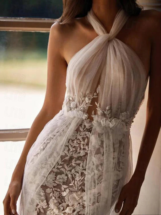 Little White Dresses Boho Wedding Dresses Sheath / Column Camisole Sleeveless Court Train Lace Bridal Gowns With Beading Embroidery 2024