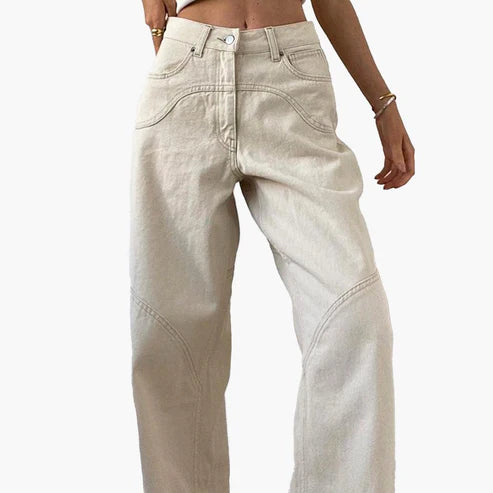 Women's Jeans Pants Trousers Straight Full Length Faux Denim Pocket Micro-elastic