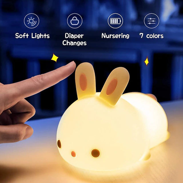 Cute Bunny Kids Night Light Touch Silicone Sleep Night Lamp 7 Colors