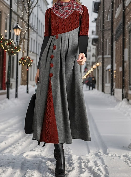 Women's Casual Dress Christmas Dress Plaid Dress Plaid Patchwork Button