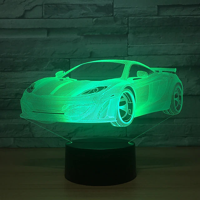 Racing Car 3D LED Illusion Lamp Night Light 7 Colors Dimmable USB Powered