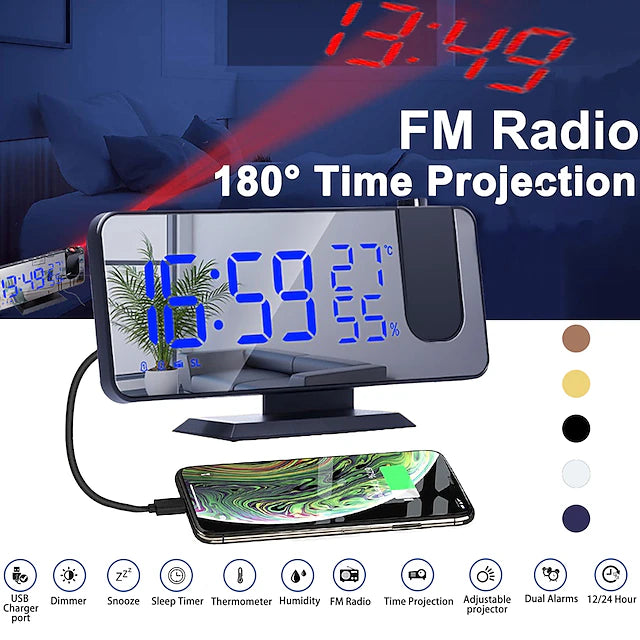LED Digital Projection Alarm Clock Electronic Alarm Clock with Projection FM Radio