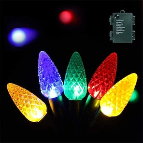 C7 Bulbs Christmas Lights with Timer - 50 LED 16.4ft Strawberry Battery String Light for Outdoor Indoor