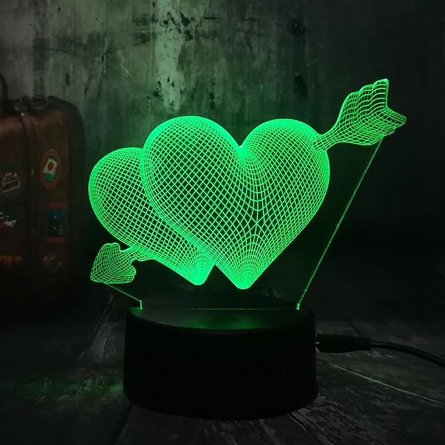 3D Love Heart Nightlight Night Light Lamp for Children Creative Birthday USB 1pc