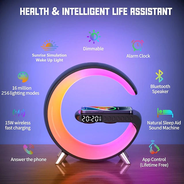 Multifunctional 15W Wireless Charger Built-in Bluetooth Speaker APP Control RGB