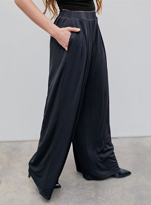 Women‘s Wide Leg Dress Pants Trousers Full Length Modal Pocket Micro-elastic High Waist
