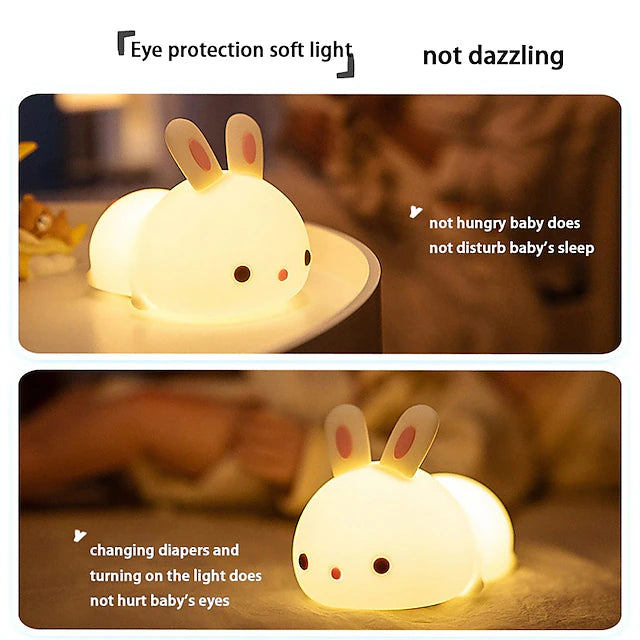 Cute Bunny Kids Night Light Touch Silicone Sleep Night Lamp 7 Colors