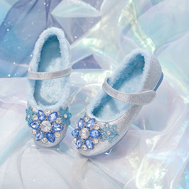 Frozen Cinderella Princess Elsa Mary Jane Shoes Girls' Movie Cosplay Sequins Halloween Blue Shoes