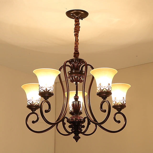 5-Light 68 cm Candle Style Chandelier Metal Glass Painted Finishes Vintage 110-120V / 220-240V / E26 / E27