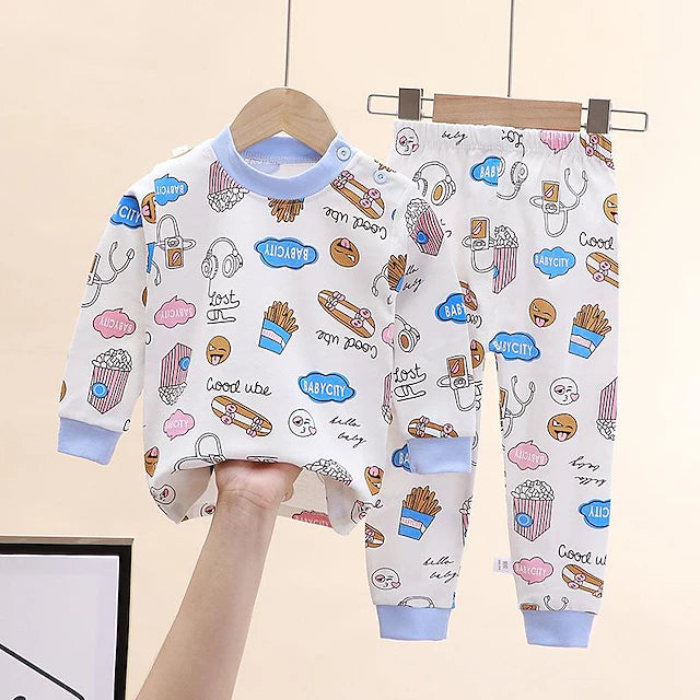 Toddler Boys 2 Pieces Pajama Set Long Sleeve Z17 Z29 Z13 Solid Color Animal Spring Fall Adorable Home 7-13 Years
