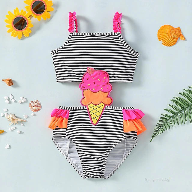 Toddler Girls' One Piece Swimwear Outdoor Children's Day Striped