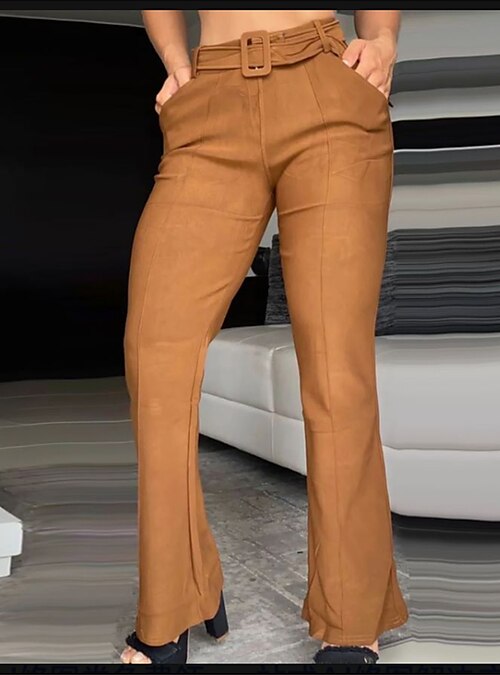 Women's Pants Plus Size Curve Trousers Full Length Fashion Streetwear Street Daily Brown S M Fall Winter