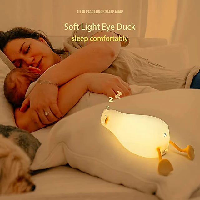 Benson Lying Flat Duck Night Light, LED Squishy Duck Lamp, Cute Light Up Duck,