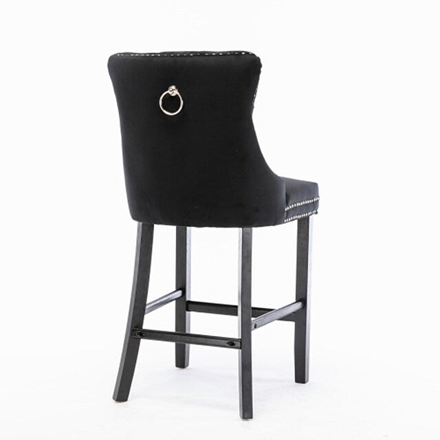 FurnitureContemporary Velvet Upholstered Barstools with Button Tufted Decoration and Wooden Legs