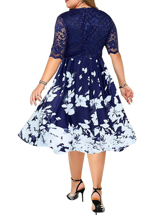 Women's Plus Size Swing Dress Floral V Neck Lace