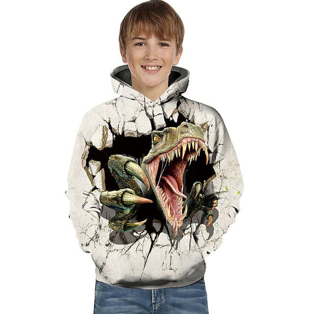 Kids Boys' Hoodie & Sweatshirt Dinosaur Geometric 3D Animal Print Long Sleeve Active Basic White