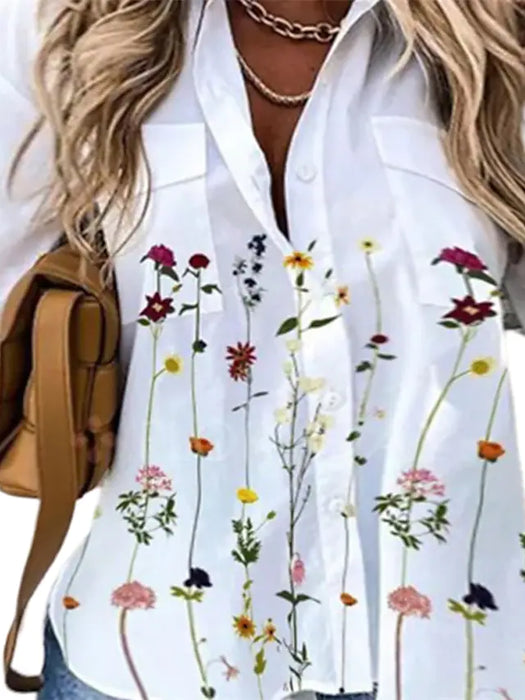 Women's Plus Size Tops Shirt Floral Pocket Button