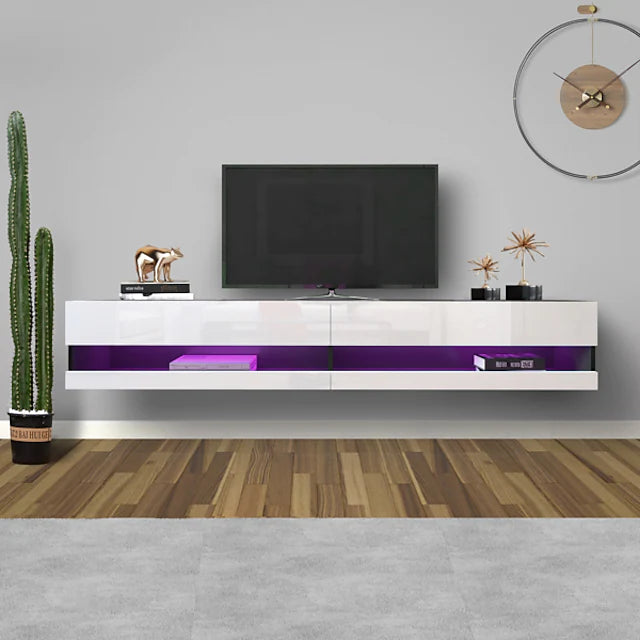 Wall Mounted Floating 80 TV Stand with 20 Color LEDs White