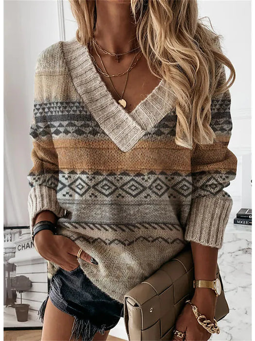 Women's Sweater Pullover Jumper Knitted Geometric