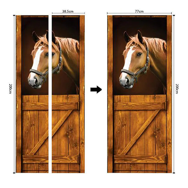AmazingWall Stable 3D Horse Door Decor DIY Home Decoration