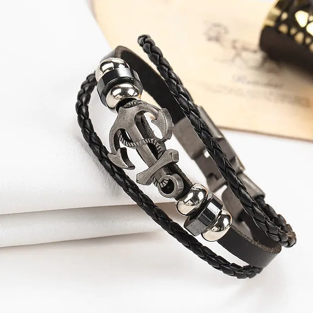 Men's Wrap Bracelet Leather Bracelet woven Anchor