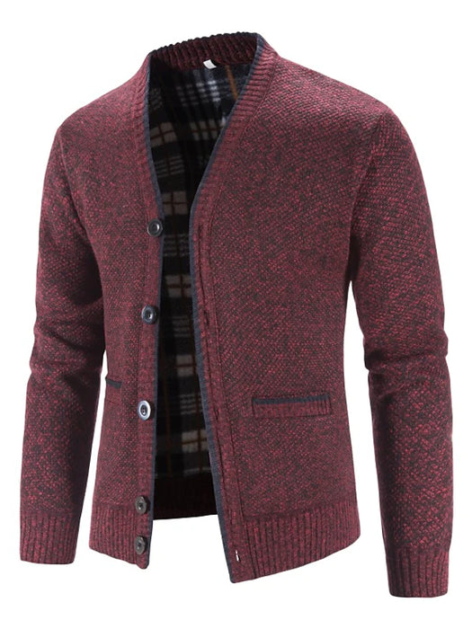 Men's Cardigan Knitted Solid Color Stylish Long Sleeve Regular Fit Sweater Cardigans V Neck Winter Blue Light gray Dark Gray