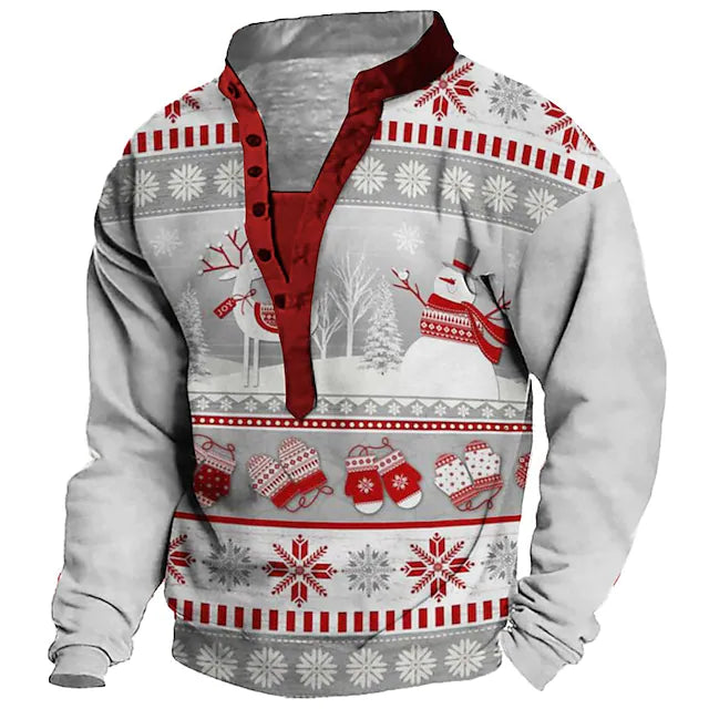 Men's Sweatshirt Pullover Gray Standing Collar Snowman Graphic Prints Print Casual Daily Sports