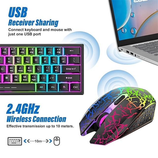 T61 Wireless 2.4GHz Mouse Keyboard Combo Rechargeable / Backlit / with Mouse Pad Gaming Keyboard