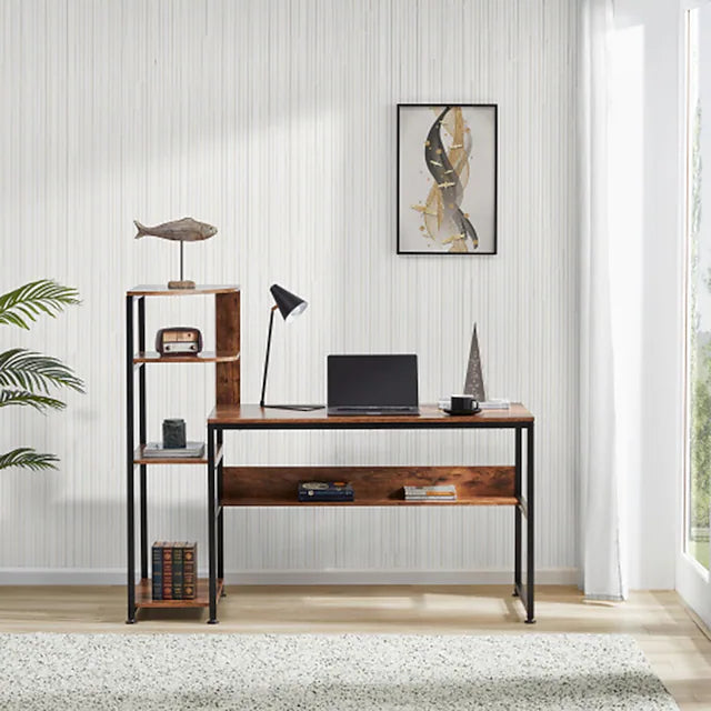 Home Office Computer Desk with 4-Tier Storage Shelves 59 inch Large Modern Office Desk