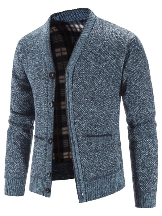 Men's Cardigan Knitted Solid Color Stylish Long Sleeve Regular Fit Sweater Cardigans V Neck Winter Blue Light gray Dark Gray