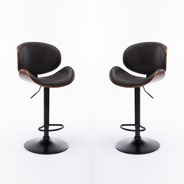 Bar Stools Walnut Bentwood Adjustable Height Leather Modern Barstools with Back Leather Seat