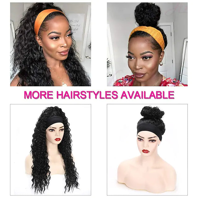 Headband Wig Long Deep Wave Curly for Black Women