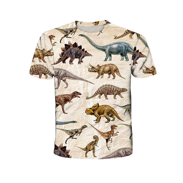 Kids Boys T shirt Animal School 3D Print Short Sleeve Active 4-12 Years Summer Khaki