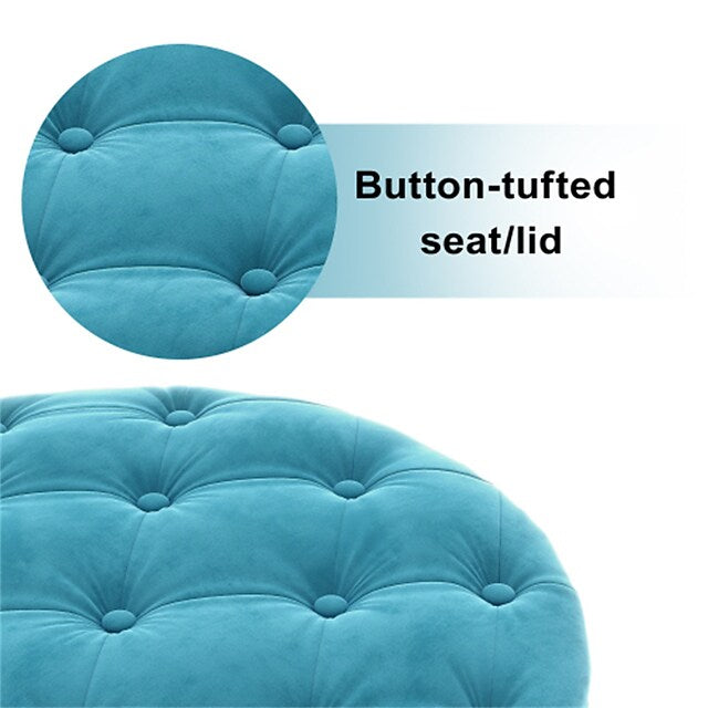 Wide Classic Button Tufted Velvet Round Ottoman With Storage Living Room Footrest